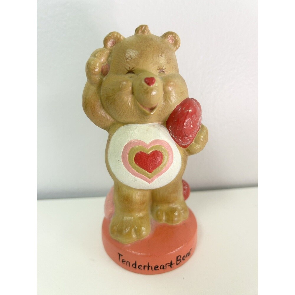 5" VINTAGE TENDERHEART CARE BEARS STATUE HOLDING RED HEART PINK BASE FIGURINE